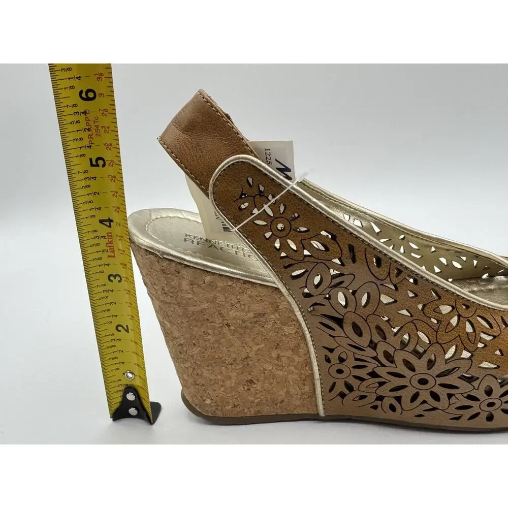 Kenneth Cole Reaction Brown Brown Floral Wedge Platform Women's, Size 6.5 , NEW